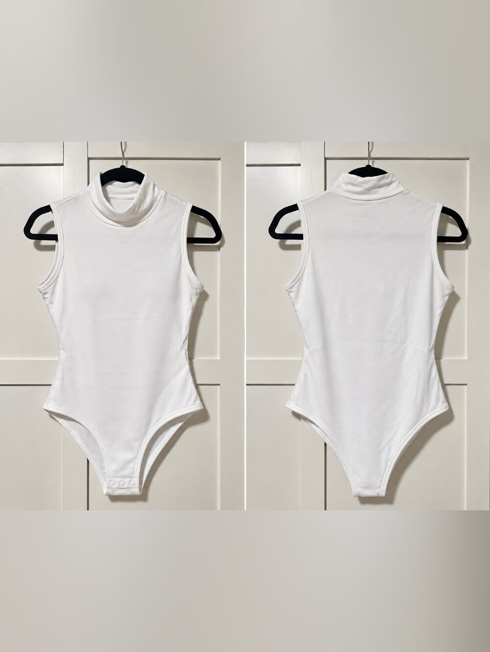 Sleeveless White Turtleneck Bodysuit